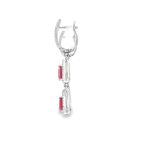 18KW Ruby and Diamond Triangle Dangle Earrings Image 3 Biondi Diamond Jewelers Aurora, CO