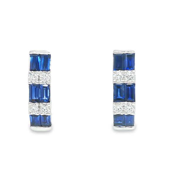 18K White Gold Sapphire and Diamond Baguette Hoop Earrings Biondi Diamond Jewelers Aurora, CO