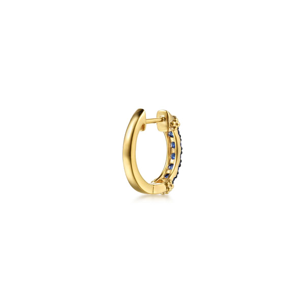 14K Yellow Gold Beaded Sapphire Huggie Earrings Image 2 Biondi Diamond Jewelers Aurora, CO