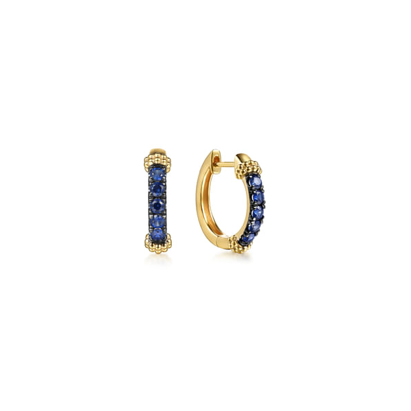 14K Yellow Gold Beaded Sapphire Huggie Earrings Biondi Diamond Jewelers Aurora, CO