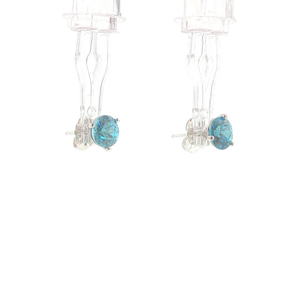 14K White Gold 2.55ctw Blue Zircon 6mm Stud Earrings Image 2 Biondi Diamond Jewelers Aurora, CO