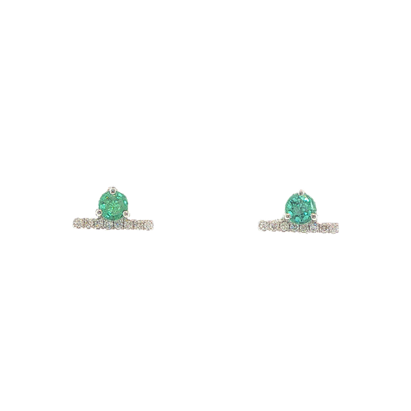 14K White Gold 0.33ctw Emerald and Diamond Bar Stud Earrings Image 2 Biondi Diamond Jewelers Aurora, CO