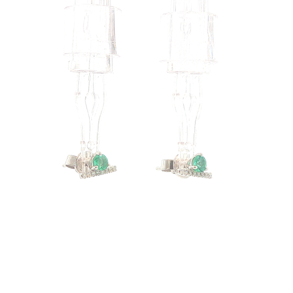 14K White Gold 0.33ctw Emerald and Diamond Bar Stud Earrings Image 3 Biondi Diamond Jewelers Aurora, CO