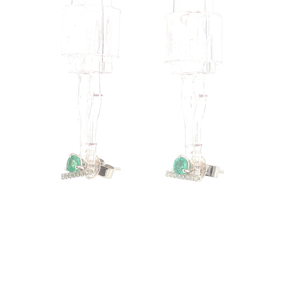 14K White Gold 0.33ctw Emerald and Diamond Bar Stud Earrings Image 4 Biondi Diamond Jewelers Aurora, CO