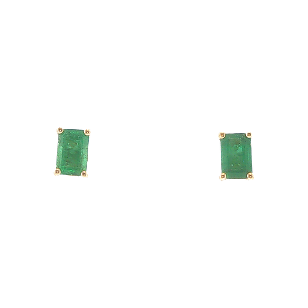 14K Yellow Gold 1.22ctw Emerald Cut Emerald Solitaire Stud Earrings Image 2 Biondi Diamond Jewelers Aurora, CO