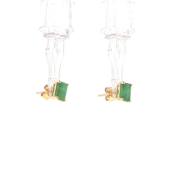 14K Yellow Gold 1.22ctw Emerald Cut Emerald Solitaire Stud Earrings Image 3 Biondi Diamond Jewelers Aurora, CO