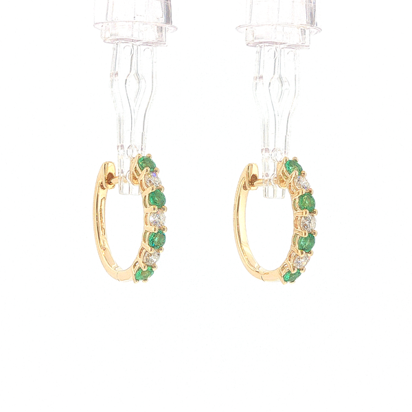 14K Yellow Gold 0.58ctw Emerald & 0.45ctw Diamond Hoop Earrings Image 3 Biondi Diamond Jewelers Aurora, CO