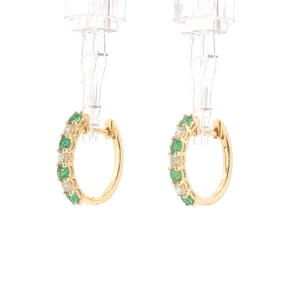 14K Yellow Gold 0.58ctw Emerald & 0.45ctw Diamond Hoop Earrings Image 4 Biondi Diamond Jewelers Aurora, CO