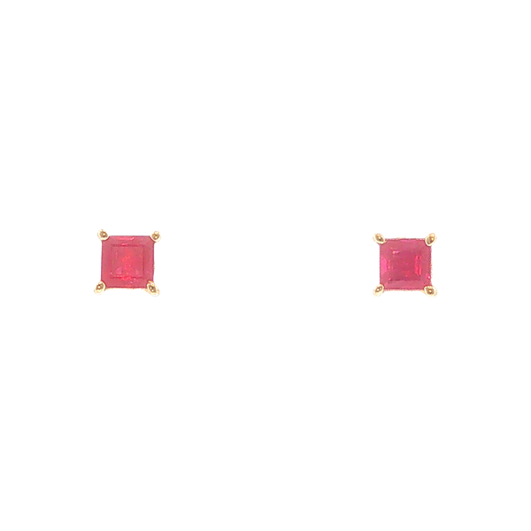 14K Yellow Gold 0.85ctw Square Ruby Solitaire Stud Earrings Image 2 Biondi Diamond Jewelers Aurora, CO