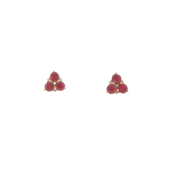 18K Yellow Gold 0.79ctw Ruby and 0.07ctw Diamond Cluster Stud Earrings Image 2 Biondi Diamond Jewelers Aurora, CO