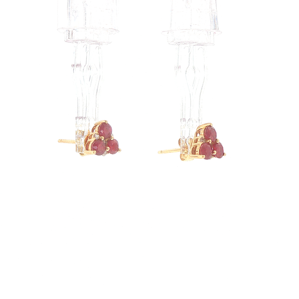 18K Yellow Gold 0.79ctw Ruby and 0.07ctw Diamond Cluster Stud Earrings Image 3 Biondi Diamond Jewelers Aurora, CO
