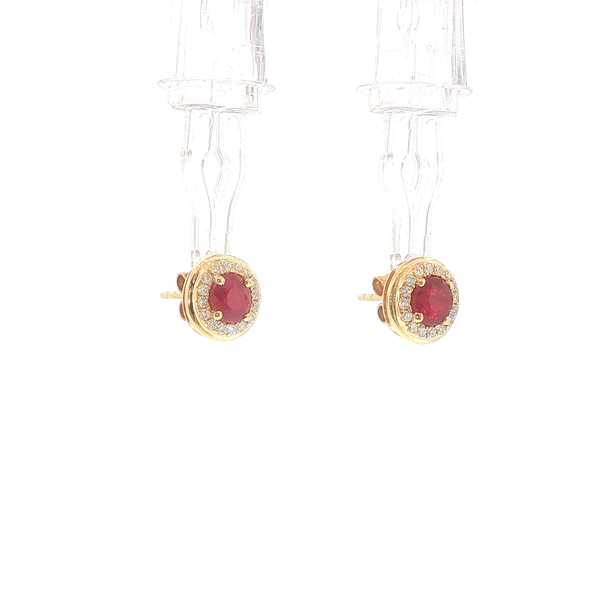 14K Yellow Gold 1.17ctw Ruby & 0.21ctw Diamond Halo Stud Earrings Image 2 Biondi Diamond Jewelers Aurora, CO