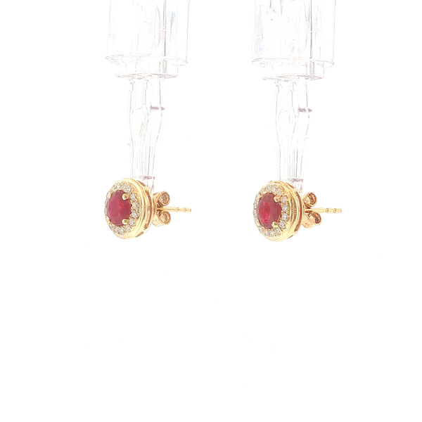 14K Yellow Gold 1.17ctw Ruby & 0.21ctw Diamond Halo Stud Earrings Image 3 Biondi Diamond Jewelers Aurora, CO