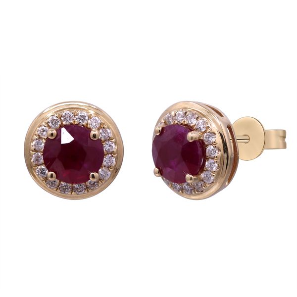 14K Yellow Gold 1.17ctw Ruby & 0.21ctw Diamond Halo Stud Earrings Image 4 Biondi Diamond Jewelers Aurora, CO