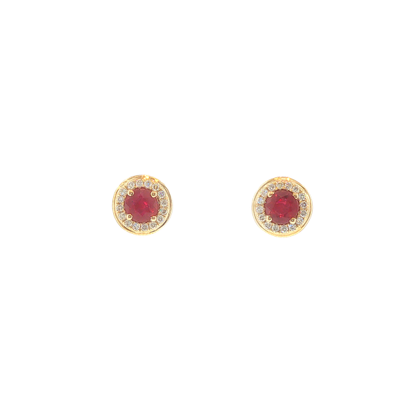 14K Yellow Gold 1.17ctw Ruby & 0.21ctw Diamond Halo Stud Earrings Biondi Diamond Jewelers Aurora, CO