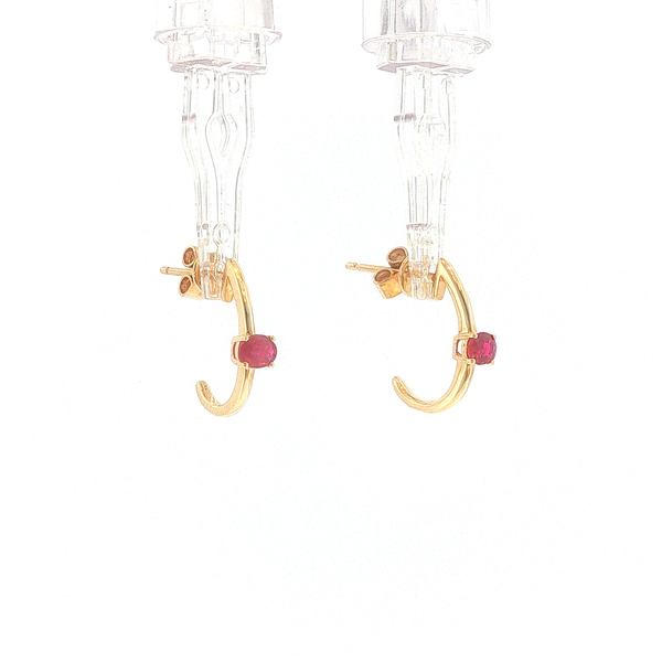 14K Yellow Gold 0.34ctw Ruby J Hoop Earrings Image 3 Biondi Diamond Jewelers Aurora, CO