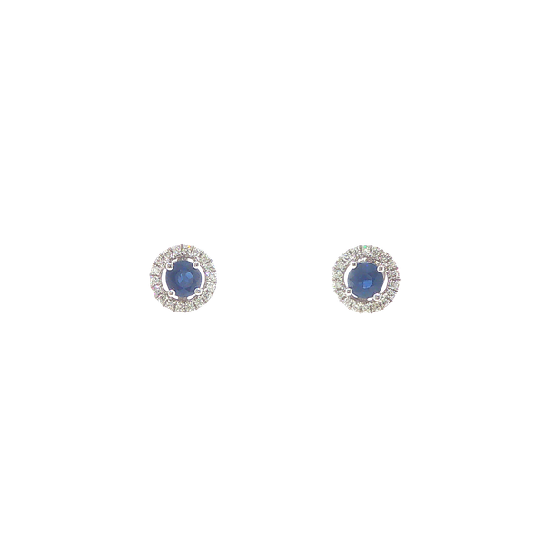 14K White Gold 0.67ctw Sapphire and Diamond Halo Stud Earrings Image 2 Biondi Diamond Jewelers Aurora, CO