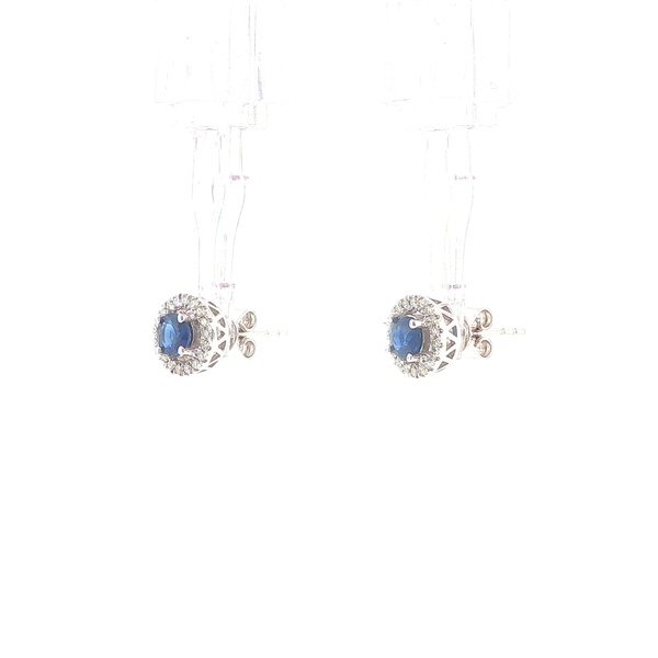 14K White Gold 0.67ctw Sapphire and Diamond Halo Stud Earrings Image 4 Biondi Diamond Jewelers Aurora, CO