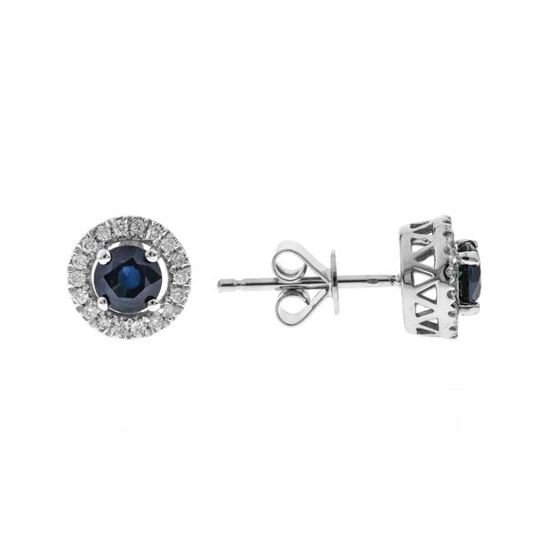 14K White Gold 0.67ctw Sapphire and Diamond Halo Stud Earrings Biondi Diamond Jewelers Aurora, CO