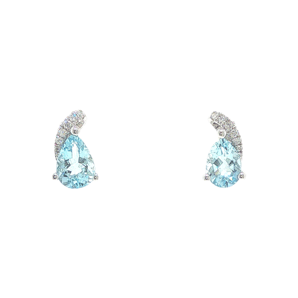 14K White Gold 1.30ctw Aquamarine and Diamond Pear Swoop Earrings Image 2 Biondi Diamond Jewelers Aurora, CO