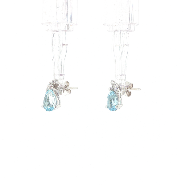 14K White Gold 1.30ctw Aquamarine and Diamond Pear Swoop Earrings Image 4 Biondi Diamond Jewelers Aurora, CO