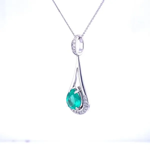 Pear-Shaped Emerald and Diamond Pendant Image 3 Biondi Diamond Jewelers Aurora, CO
