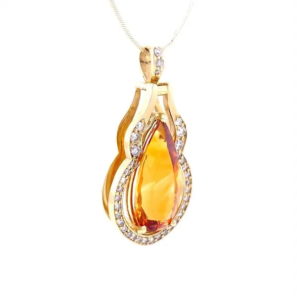14K Yellow Gold Citrine and Diamond Halo Pendant Image 2 Biondi Diamond Jewelers Aurora, CO