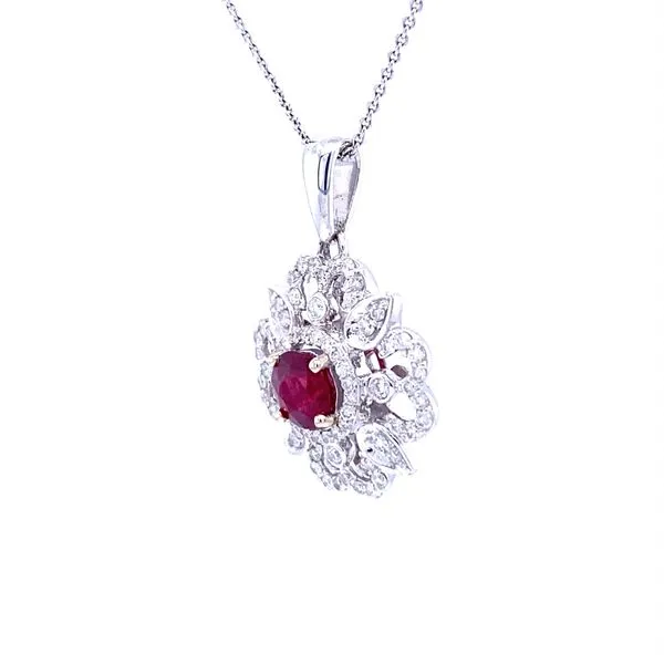 Ruby and Diamond Floral Pendant Image 3 Biondi Diamond Jewelers Aurora, CO