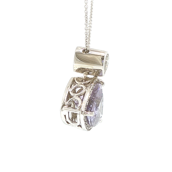 Lavish 14K White Gold Purple Tourmaline Triangle Pendant with Diamonds Image 2 Biondi Diamond Jewelers Aurora, CO