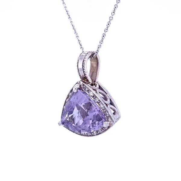 Lavish 14K White Gold Purple Tourmaline Triangle Pendant with Diamonds Image 3 Biondi Diamond Jewelers Aurora, CO