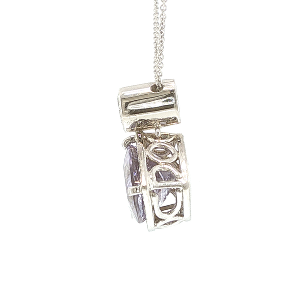 Lavish 14K White Gold Purple Tourmaline Triangle Pendant with Diamonds Image 3 Biondi Diamond Jewelers Aurora, CO