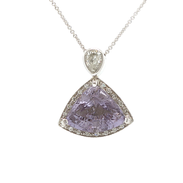Lavish 14K White Gold Purple Tourmaline Triangle Pendant with Diamonds Biondi Diamond Jewelers Aurora, CO