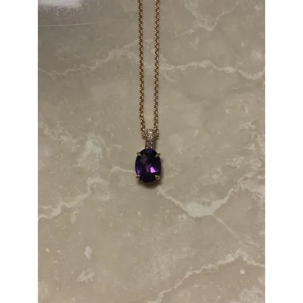 14K Rose Gold Oval Amethyst and Diamond Pendant Biondi Diamond Jewelers Aurora, CO