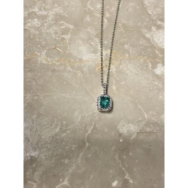 14K White Gold Emerald and Diamond Accent Pendant Biondi Diamond Jewelers Aurora, CO