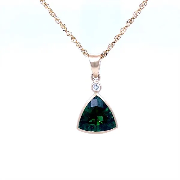 Green Tourmaline and Diamond Pendant in 14K Yellow Gold Biondi Diamond Jewelers Aurora, CO