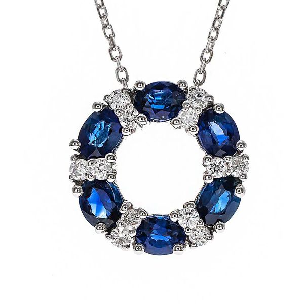 Sapphire and Diamond Circle Pendant in 14K White Gold Biondi Diamond Jewelers Aurora, CO
