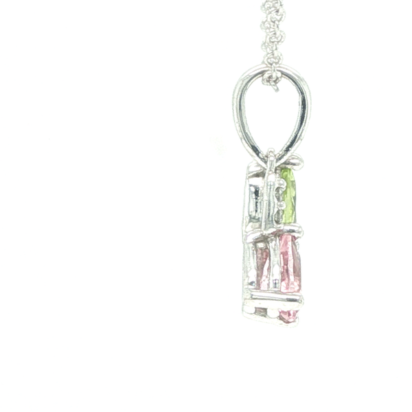 Peridot and Pink Tourmaline Two-Stone Necklace 14K White Gold Image 2 Biondi Diamond Jewelers Aurora, CO