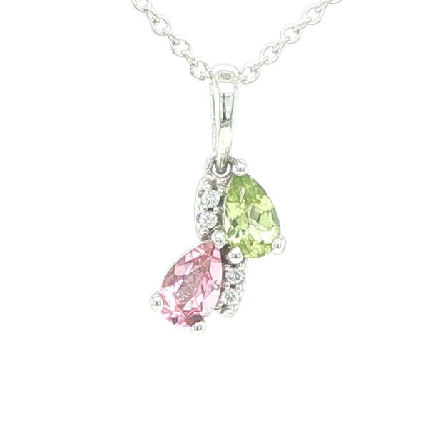 Peridot and Pink Tourmaline Two-Stone Necklace 14K White Gold Biondi Diamond Jewelers Aurora, CO