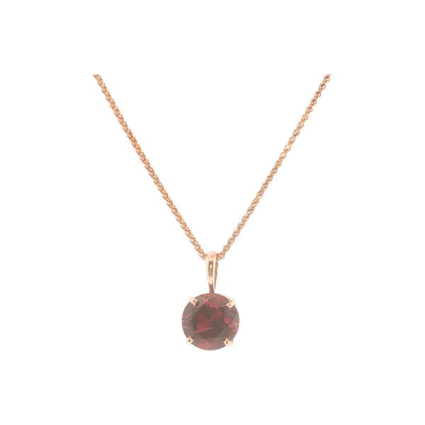 14K Rose Gold Rhodalite Garnet Solitaire Necklace Biondi Diamond Jewelers Aurora, CO