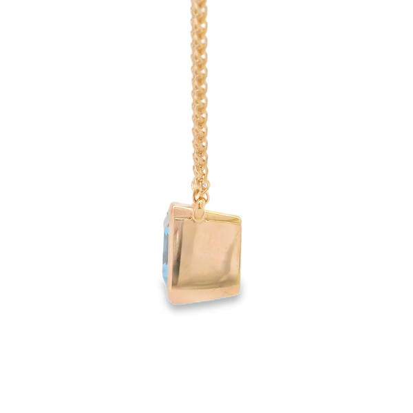 14K Rose Gold Emerald Cut Blue Topaz East West Necklace 16 to 18 Inch Image 2 Biondi Diamond Jewelers Aurora, CO