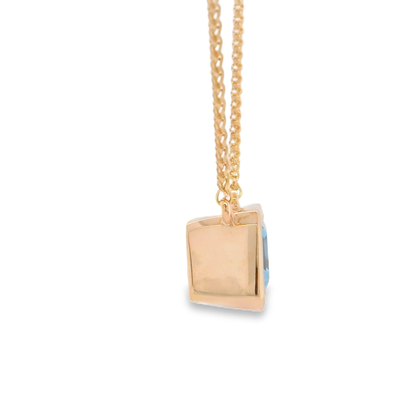 14K Rose Gold Emerald Cut Blue Topaz East West Necklace 16 to 18 Inch Image 3 Biondi Diamond Jewelers Aurora, CO