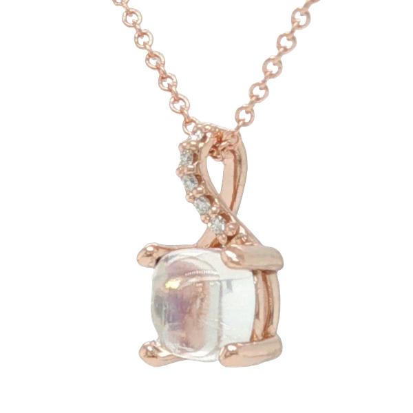 14K Rose Gold Moonstone Diamond Pendant Necklace 1.25CT Moonstone Adjustable 16–18