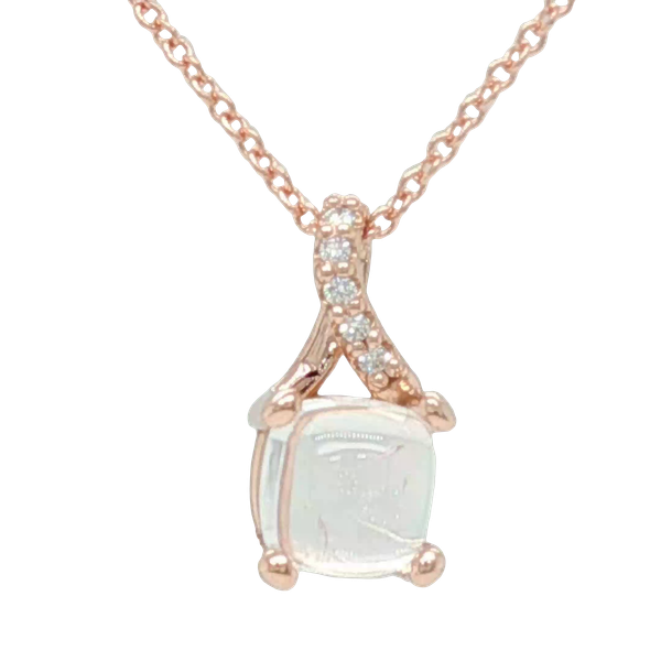 14K Rose Gold Moonstone Diamond Pendant Necklace 1.25CT Moonstone Adjustable 16–18
