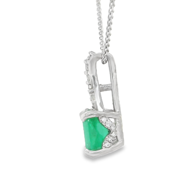4K White Gold Emerald Diamond Pendant Necklace Image 2 Biondi Diamond Jewelers Aurora, CO