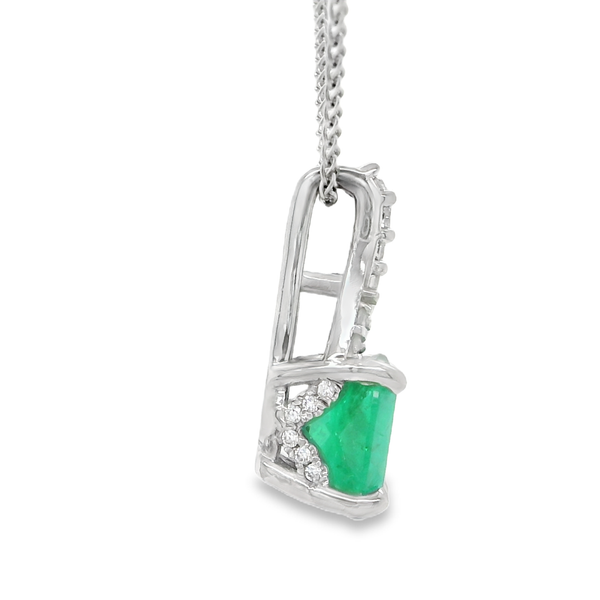 4K White Gold Emerald Diamond Pendant Necklace Image 3 Biondi Diamond Jewelers Aurora, CO