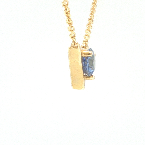 14K Yellow Gold Blue Sapphire Triangle Pendant Necklace Image 2 Biondi Diamond Jewelers Aurora, CO