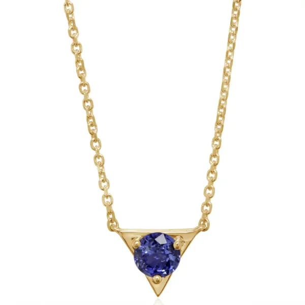 14K Yellow Gold Blue Sapphire Triangle Pendant Necklace Image 4 Biondi Diamond Jewelers Aurora, CO