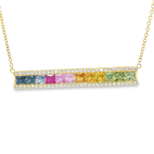 14K Yellow Gold Multicolor Sapphire & Diamond Bar Necklace Biondi Diamond Jewelers Aurora, CO