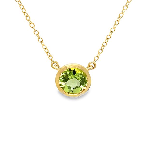 14K Yellow Gold Bezel Set Peridot Necklace – 0.74 CT | Adjustable 16–18