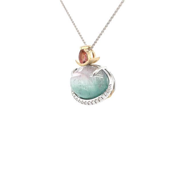 14K White and Yellow Gold Bicolor Tourmaline Pendant Image 2 Biondi Diamond Jewelers Aurora, CO